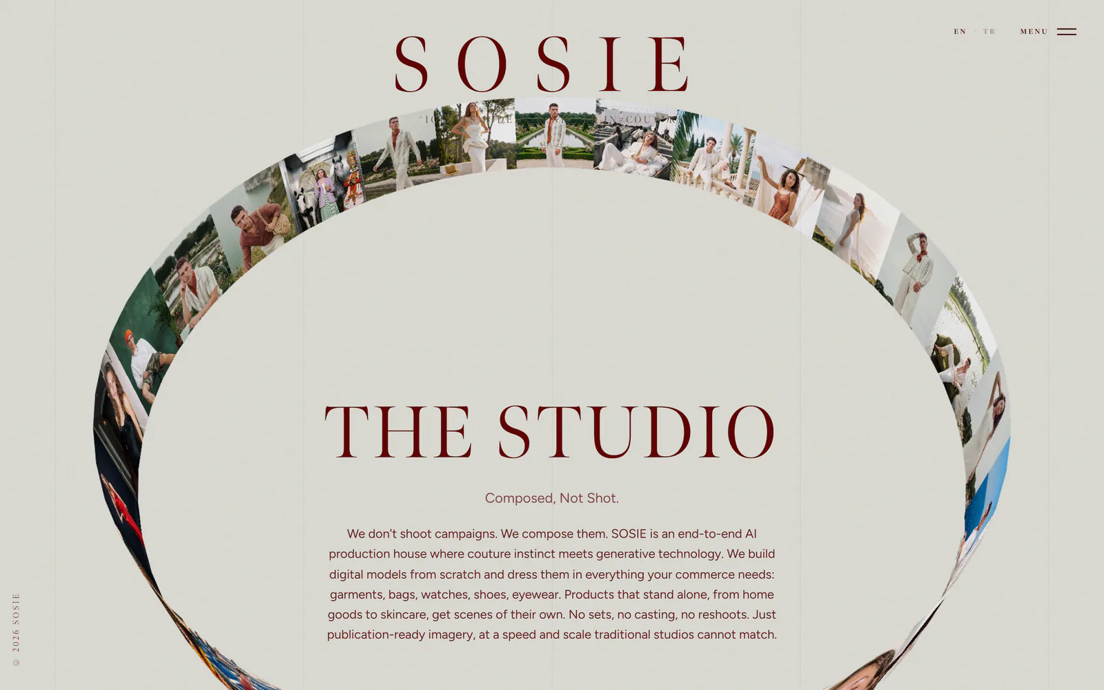 The Studio section, framed by a ring of campaign images